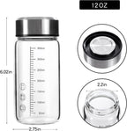 12Oz Glass Water Bottle with Lid and Sleeve,0.15in/3.8mm Thick Glass Shaker Bottles for Protein Mixes,Juicing,Smoothies, Infused Water,Beverage,Wide Mouth Small Reusable Coffee Bottle