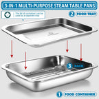 Stainless Steel Casserole Pan or Food Prep Container with Rack & Lid (Tray), 3.5Quarts, Buffet Party Pans, Roasting Pan with Rack, Bakeware, Roaster, Oven-safe, Freezer-friendly (1306 / No6)