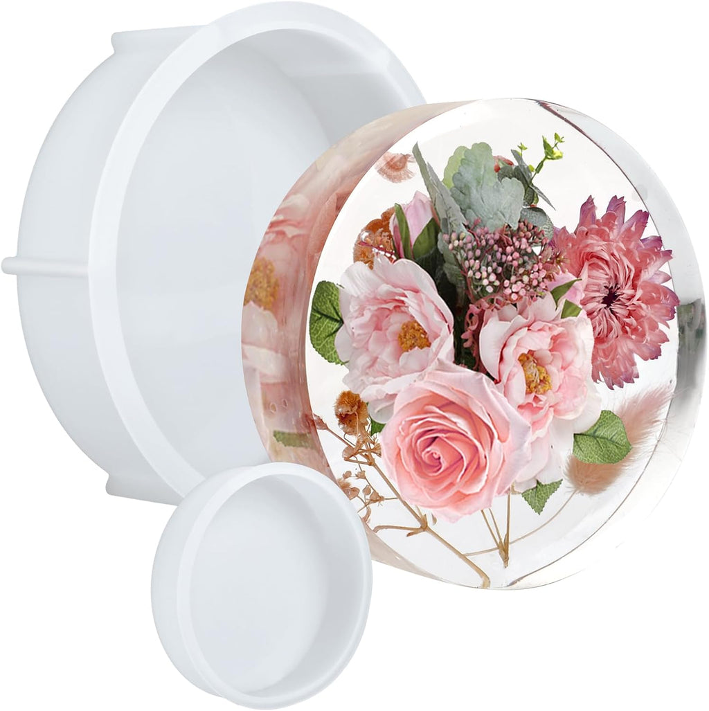 KISREL Large Round Resin Molds, Epoxy Resin Deep Round Casting Mold,Large Silicone Molds for Flower Preservation, Deep Pour Mold for Furniture Decoration, DIY Wedding Bouquets, Valentine's Day Gifts