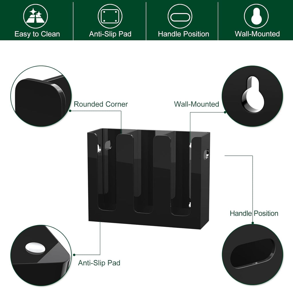 Disposable Coffee Cup Dispenser with Handles, Countertop or Wall Mount Hot/Cold Drink Cup and Lid Holder - Bathroom/Kitchen/Office Acrylic Cup Lid Storage Organizer (3 Compartments, Black)