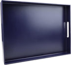 Navy Blue Serving Tray for Coffee Table, Rectangular Plastic Decorative Tray with Handles for Entertaining, Outdoor Patio, Living Room, Ottoman, Bathroom Counter, 11.8”*15.7”*1.6”