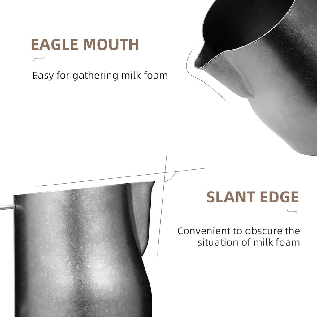 MHW-3BOMBER Milk Frothing Pitcher 450ml/15.2oz Milk Frother Cup Espresso Steaming Pitcher Stainless Steel Milk Frother Cup Barista Latte Art Round Spout Milk Jug, Silver spot P6003SS-OS