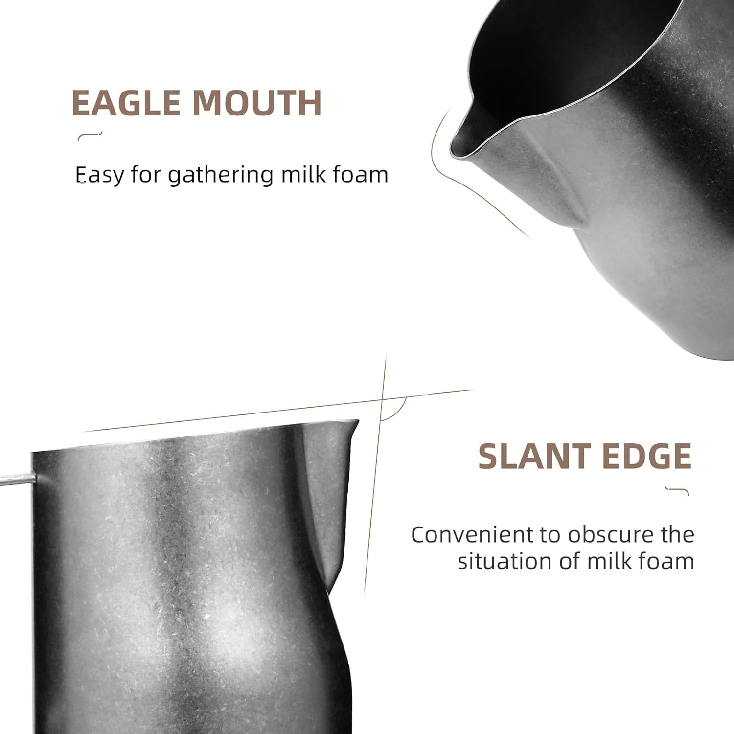 MHW-3BOMBER Milk Frothing Pitcher 450ml/15.2oz Milk Frother Cup Espresso Steaming Pitcher Stainless Steel Milk Frother Cup Barista Latte Art Round Spout Milk Jug, Silver spot P6003SS-OS