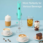 Rechargeable Milk Frother Handheld 3 Speed Coffee Foamer [3 Whisk] Electric Drink Mixer for Latte, Cappuccino, Coffee, Eggs, Hot Chocolate, Mint