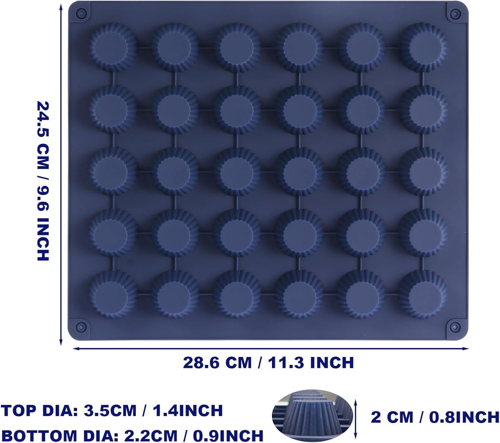 Peanut Butter Cup Molds, Bite-Size Chocolate Molds, Silicone Mold for Keto Fat Bomb, Jelly, Ice and Cordial, 2 PCS (Blue, Bite-Size)