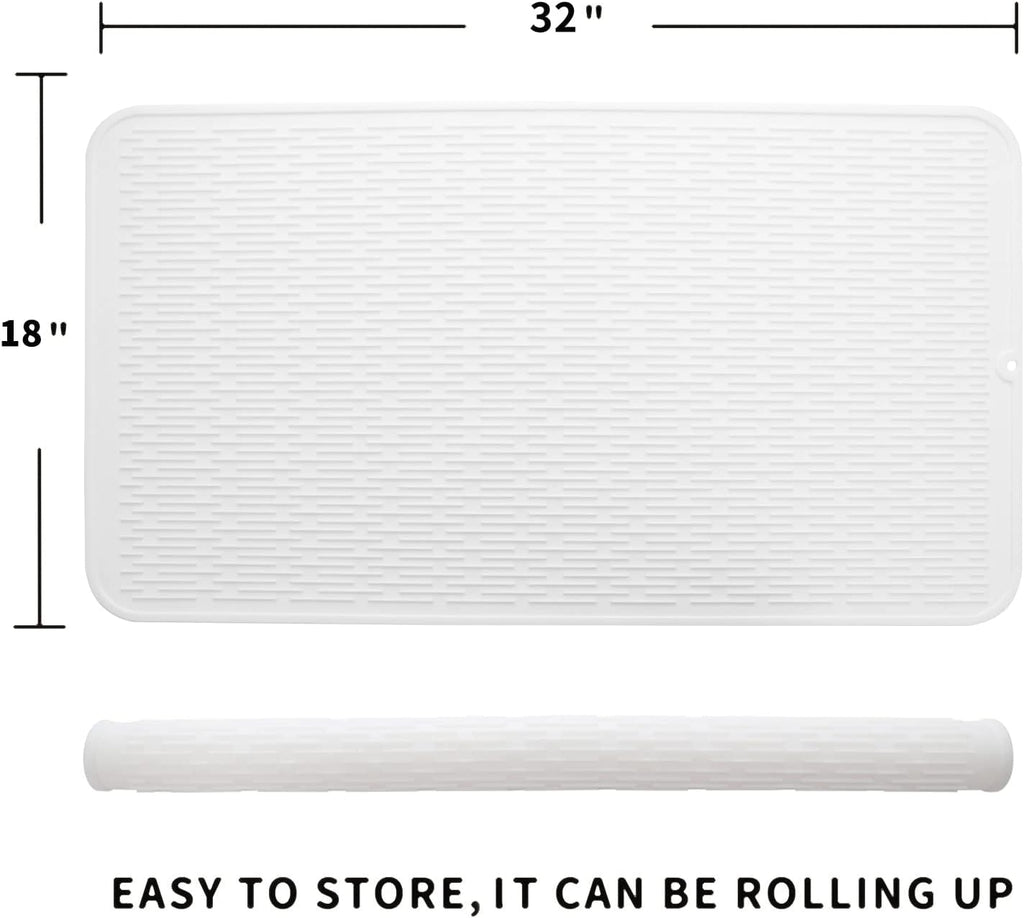 Silicone Dish Drying Mat for Multiple Usage,Easy clean,Eco-friendly,Heat-resistant Silicone Mat for Kitchen Counter or Sink,Refrigerator or Drawer Liner White 4XL 32 inches x 18 inches