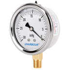 Glycerin Filled Pressure Gauge with 304 Stainless Steel Case, 2.5" Dial Size, 30InHg/0, High Accuracy, 1/4" NPT Center Lower Mount with Single Scale…