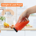 STARSIDE 8 oz 3 Pack Glass Juice Bottles with Lids - Square Reusable Drinking Jars for Juicing, Milk, Kombucha - Includes 1 Bottle Brush, 6 Colored Labels