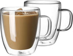 Sweese 12.5 oz Double Wall Glass Coffee Mugs Set of 2 - Insulated for Espresso, Latte, Tea Beverages