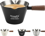 Mongdio Espresso Measuring Cup, Stainless Steel Espresso Shot Cups with Wooden Handle and Double Spouts, 6.8OZ/200ML, Black
