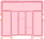 Large Utensil Drawer Organizer Expandable Silverware Organizer for Kitchen Drawer Adjustable Cooking Utensil Holder Cutlery Flatware Tray Spatula Tools Gadgets Storage Dividers Plastic Pink
