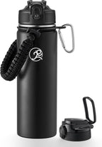 GOSWAG Insulated Sports Water Bottle, 24oz 2 Lids(with Straw/No Straw), Stainless Steel Water Bottles with Paracord Handle, Insulated Bottle with Double-Wall Vacuum Insulation