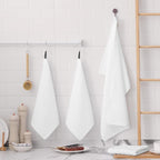 Fintale 100% Cotton Kitchen Towels and Dishcloths Set, 12 x 12 & 15 x 25 Inches, Set of 10 Bulk Super Soft and Absorbent Terry Cloth Dish Towels, Quick Drying Hand Towels with Hanging Loop, White