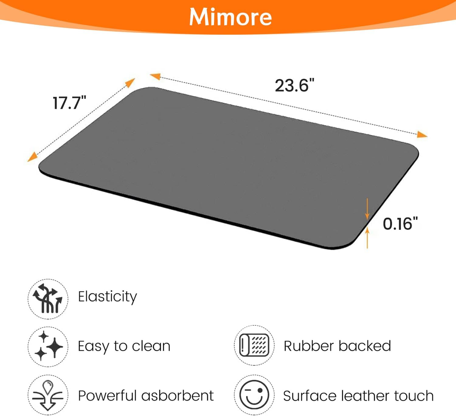 Mimore Coffee Mat - 18x24 Inch Grey Countertop Mat - Absorbent, Hides Stains, Rubber Backed - Dish Drying Mat Fits Under Coffee Maker or Espresso Machine (Compatible with Ninja Luxe Cafe)