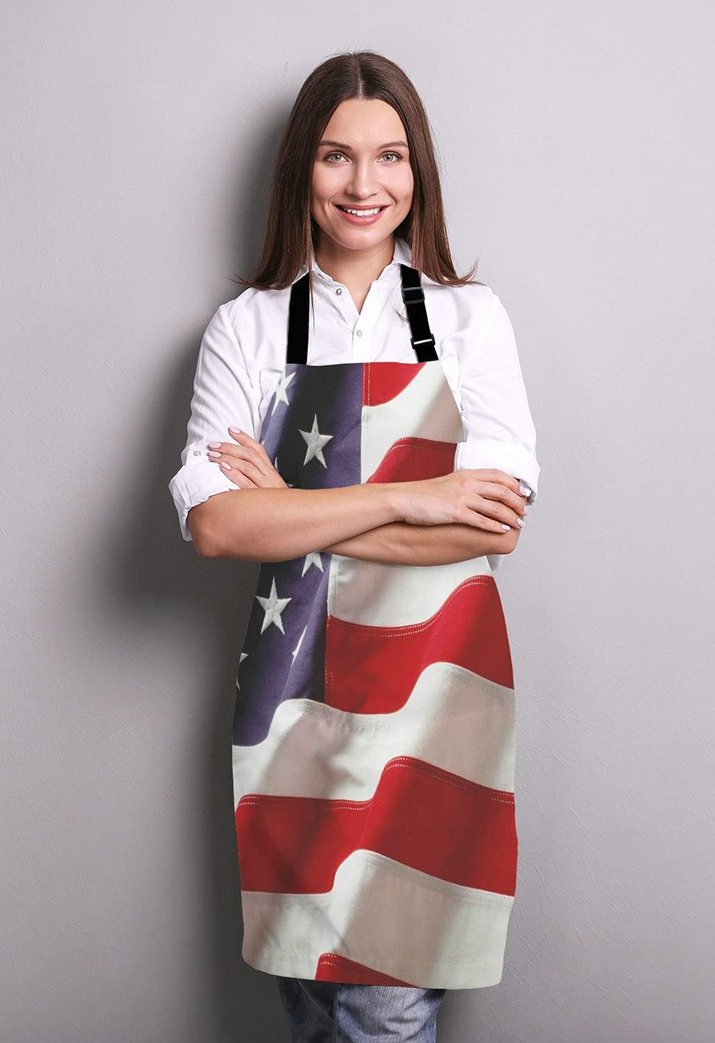 USA Flag Kitchen Cooking BBQ Chef Apron,Amercan Flag Apron for Men, Women - Dad Presents, Presents for Men - Birthday, Mothers Day Presents for Mom, Wife, Husband, Brother, Friends