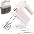 CBQ Hand Mixer Electric, 9 Speed 400W Handheld Mixer with Digital, Touch Button, Turbo, Storage Case, 5x Stainless Steel Accessories, Mixer Electric Handheld for Cake, Cookie, Egg (Pale Pink)