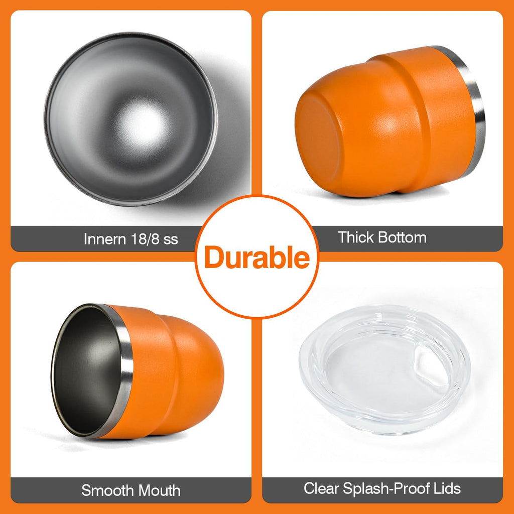 4oz Stackable Cup, Vacuum Insulated Espresso Cup Set of 2, Espresso Shot Glass for Coffee, Double Wall Stainless Steel Mini Tumbler Shot Glasses with Straw and Lid (A-red2P, 4oz)