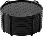 Coasters Set of 8,Hot or Cold Drink Coasters with Holder,Modern Style Coffee Table Coaster,Suitable for Kinds Cups Beer,Drink,Anti-Overflow Tabletop Protection(Black, 8pcs)