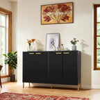 Black Fluted Sideboard Cabinet - Luxury Buffet Table with 4 Doors, Large Coffee Bar Station for Living Room, Kitchen, Hallway, Entryway Storage
