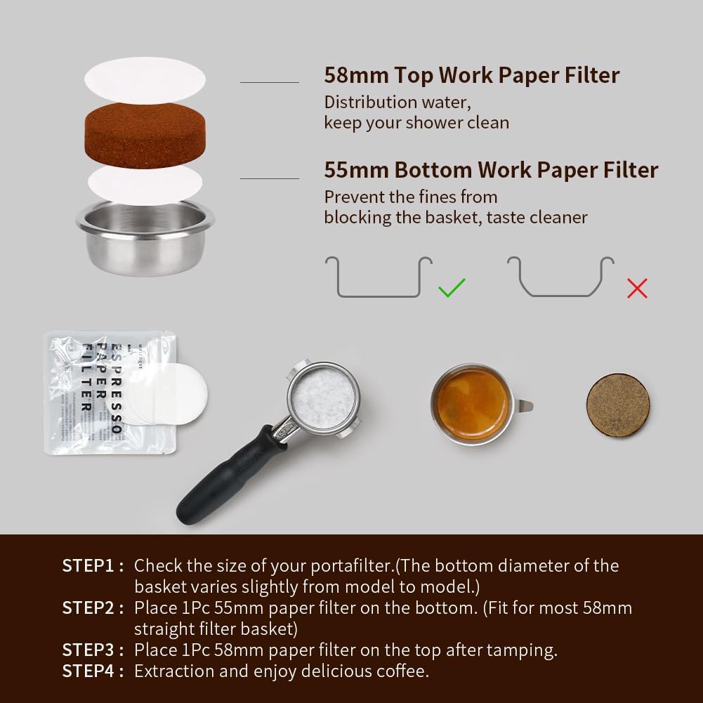 watchget 55mm Espresso Paper Filters - 1000 Pcs Unbleached Coffee Filter Papers for 58mm Bottom Portafilter Baskets, Puck Screen, Compatible with Espresso Machines