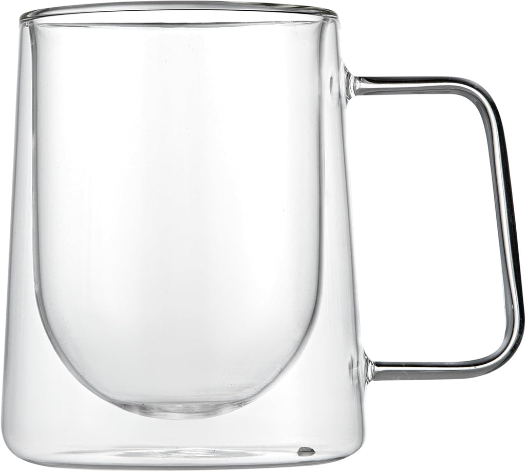 Restaurantware-Forma Professional 10.2 Ounce Double Wall Coffee Mugs, 12 Insulated Coffee Mugs With Handle - Dishwashable, Reusable, Clear Glass Beverage Cups, Freezable, For Hot Or Cold Beverages