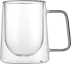 Restaurantware-Forma Professional 10.2 Ounce Double Wall Coffee Mugs, 12 Insulated Coffee Mugs With Handle - Dishwashable, Reusable, Clear Glass Beverage Cups, Freezable, For Hot Or Cold Beverages