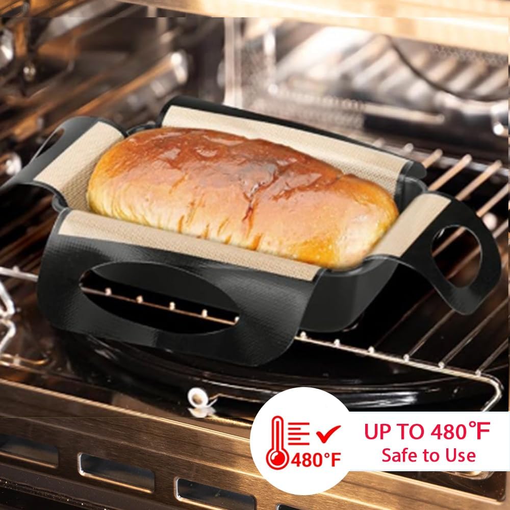 Silicone Bread Sling Mat - Reusable Sourdough Bread Making Loaf Pan Lifter Liner Non-stick & Easy Clean Dough Transfer Mats with 4 Handles Fits for 9x5" or 1.5lb Loaf Pans