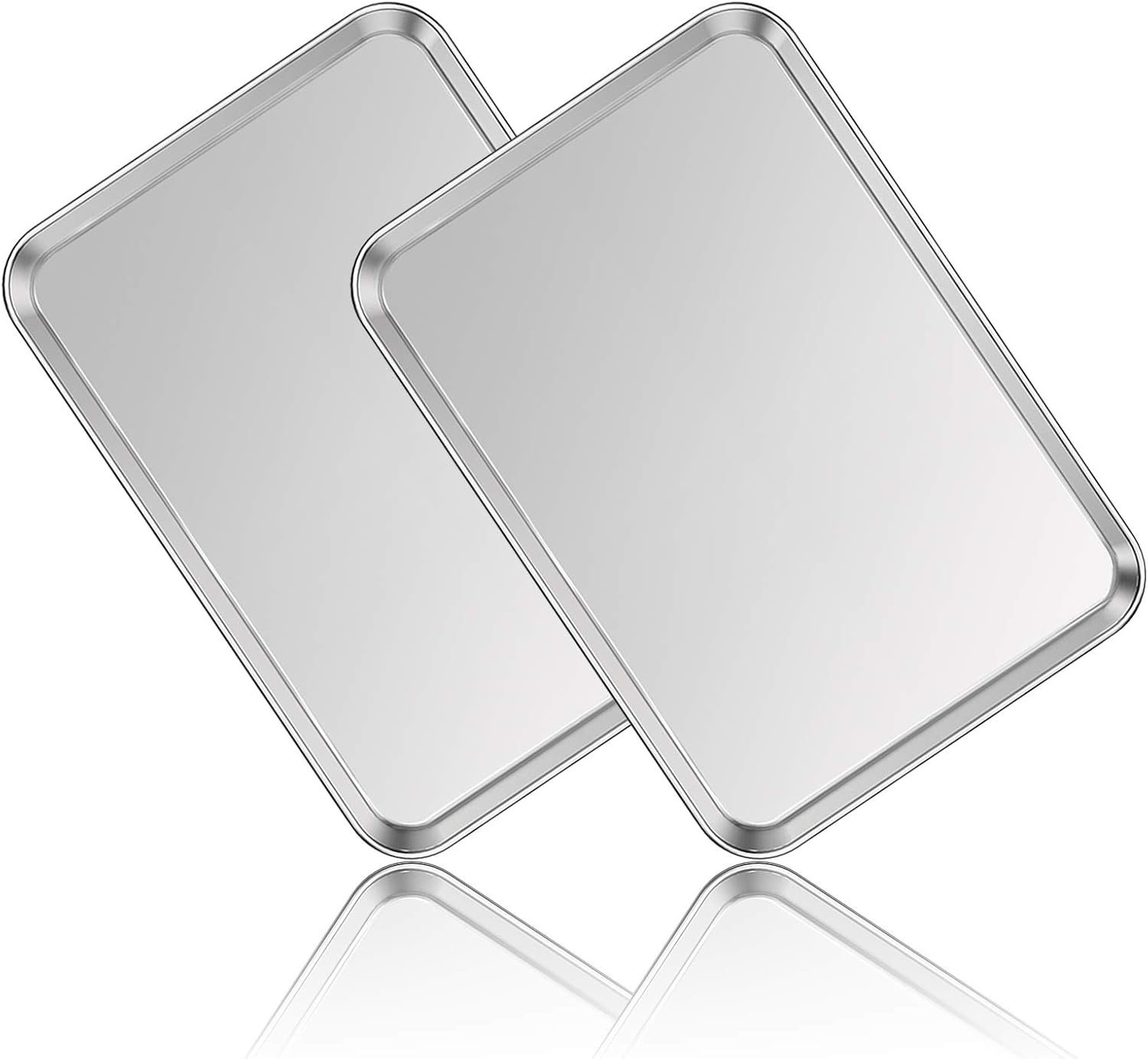 Stainless Steel Baking Sheet Set of 2, Deedro Cookie Sheet Metal Baking Pan Oven Tray, Non Toxic & Heavy Duty, Rust Free & Mirror Finish, Easy Clean & Dishwasher Safe, 20 x 14 x 1.3 Inch