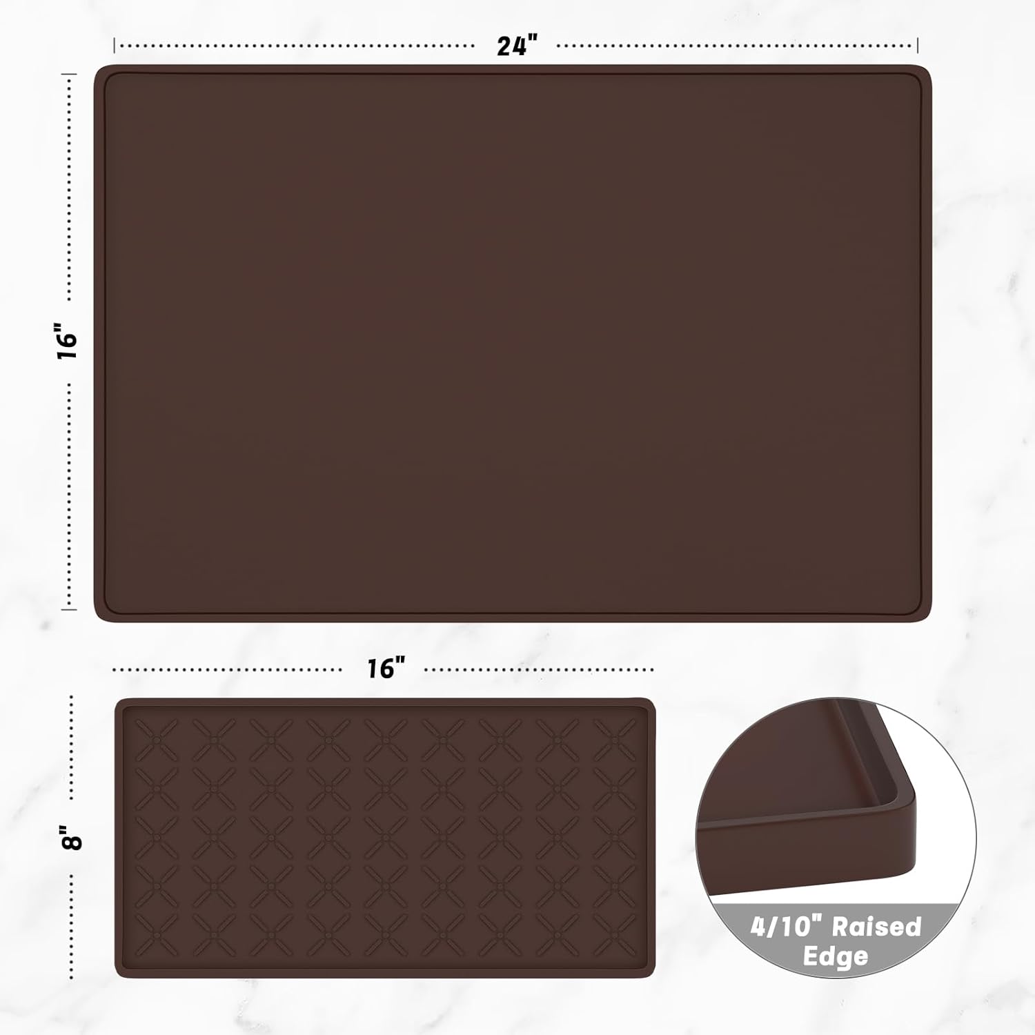 Rnivvi Silicone Coffee Mat, 16" x 24" Waterproof Raised Edge Coffee Bar Mats for Espresso Machine Station Accessories, Heat Resistant Detachable Dish Drying Pad for Kitchen Counter, Dish Rack, Brown