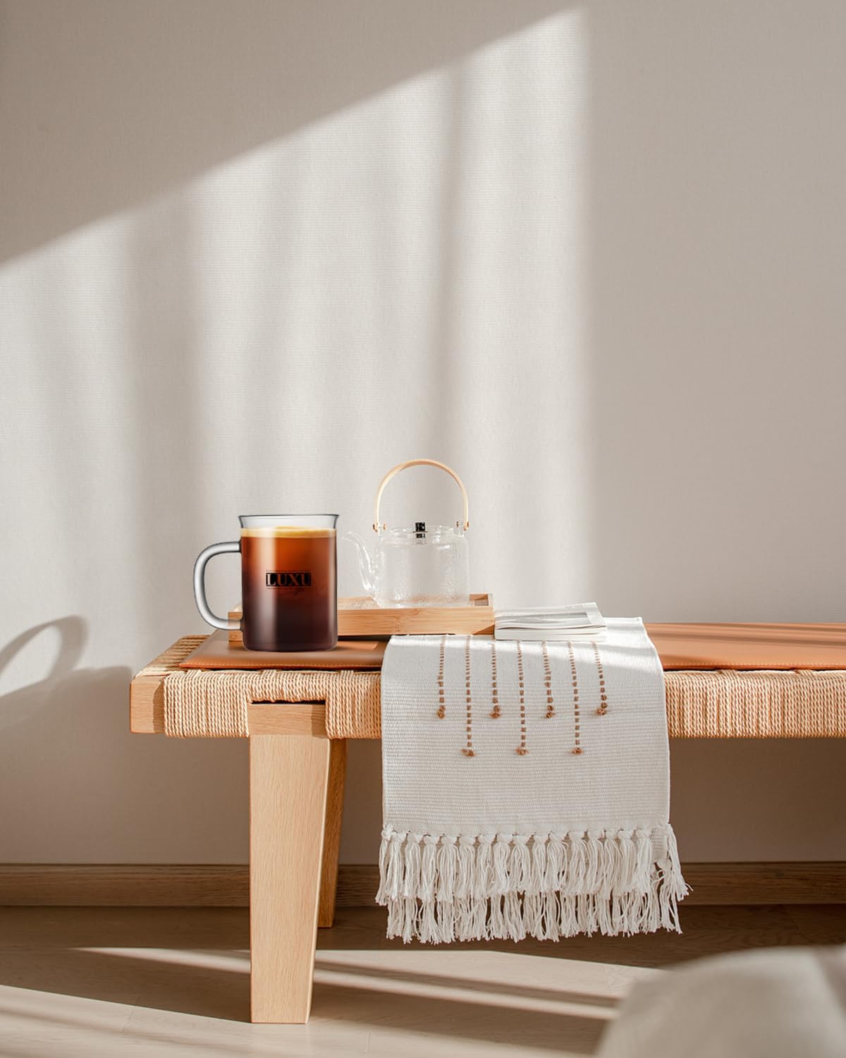 LUXU Borosilicate Glass Coffee Mugs (Set of 2)-15 oz,Clear Tea Cups,Lead-free Drinking Glasses with Handle,Perfect for Latte,Americano,Cappuccino,Tea Bags,Water,Milk and Hot and Cold Beverage