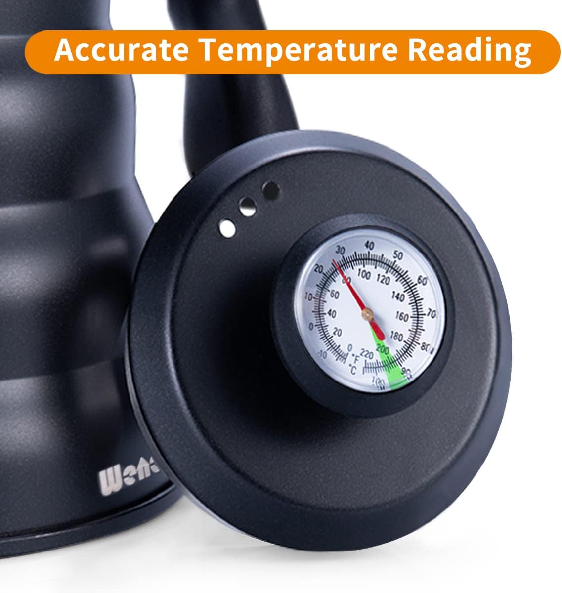 Pour Over Coffee Kettle with Thermometer for Exact Temperature 40 fl oz - Premium Stainless Steel Gooseneck Tea Kettle for Drip Coffee, French Press and Tea (Black)