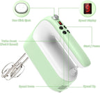 CBQ Hand Mixer Electric, 9 Speed 400W Handheld Mixer with Digital, Touch Button, Turbo, Snop-On Storage Case, 5 Stainless Steel Accessories, Mixer Electric Handheld for Cake, Cookie, Egg (Grass Green)