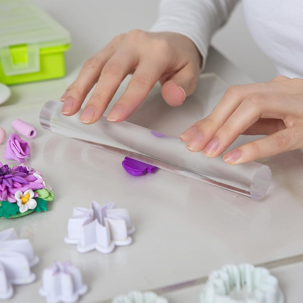 HARFINGTON Acrylic Clay Roller 9 Inch x 1 Inch Solid Non-Stick Plastic Round Tube Roller Polymer Clay Rod Fondant Rolling Pin for Shaping, Sculpting, Modeling DIY Crafts, Transparent