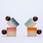 Ceramic Mini Espresso Cups Demitasse Cups with Round Wooden Handle Vertical Stripes Tea Cups (Beige&Green, 4pcs)