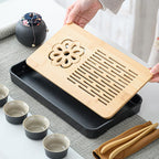 LURRIER Gongfu tea sets, Portable Ceramic TeaSet, Asian Tea sets for adult, Tea Gift sets, Grey leather case, Portable Travel Bag,Home,Gifting,Outdoor and Office(Black)