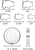 Concha Cutter Mexican bread mold with 5 sizes of pig biscuit cutting machine set, Concha Stamp double-sided mold for baking biscuits (Single sided mold+5 pigs)