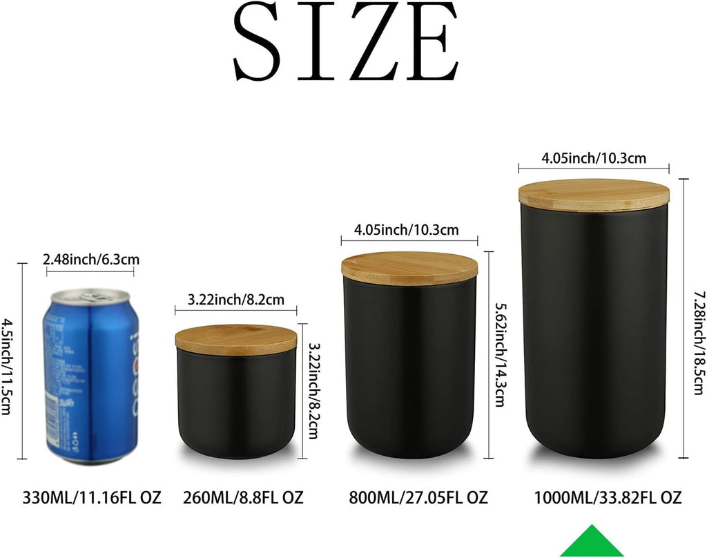 Ceramic Food Storage Jar Canister Modern Design Food Canisters with Airtight Seal Bamboo Lid,Loose Tea Coffee Spice Nuts Snacks Seasonings Storage Canister Caddy (Black 31.67oz/900ml)