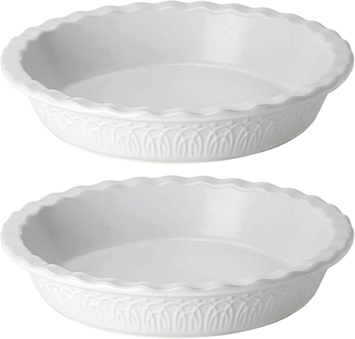 Fun Elements Ceramic Pie Pan, 9 Inch Pie Dish for Baking, Ruffled Pie Plate, Non-Stick Deep Dish Pie Pan for Apple Pie and Pot Pie, Thanksgiving Christmas Gifts, Set of 2, White