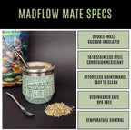 MADFLOW Yerba Mate Cup. Stainless Steel Mate Cup with 2 Bombillas. Double Wall Vacuum Insulated Yerba Mate Gourd. Unique Mate Cup And Bombilla Set