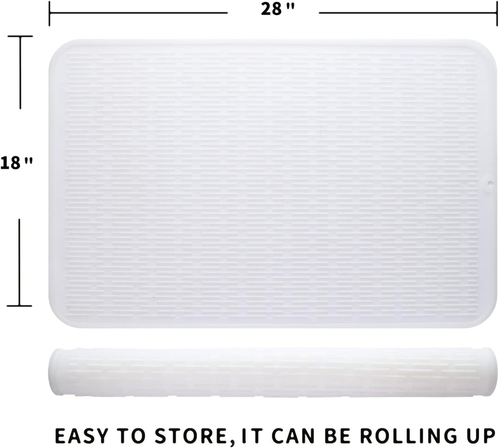 Silicone Dish Drying Mat for Multiple Usage,Easy clean,Eco-friendly,Heat-resistant Silicone Mat for Kitchen Counter or Sink,Refrigerator or Drawer Liner Translucent 3XL 28 inches x 18 inches
