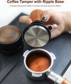 51mm Espresso Tamper, Coffee Tamper with 30lbs Spring Loaded, Barista Espresso Coffee Tamper with Stainless Steel Ripple Base and Rosewood Handle Fits for All 51mm Espresso Machines