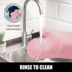 Rorecay 6pcs Oven Mitts and Pot Holders Sets for Kitchen, Extra Long Non-Slip Silicone Oven Gloves Heat Resistant 500 Degrees Potholders Hot Pads for Baking Cooking, Quilted Liner, Pink