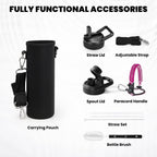 Insulated Water Bottle 24oz, Triple Wall Vacuum Stainless Steel (Cold for 48 Hrs, Hot for 24Hrs), Leak Proof & Non-BPA, 24oz Hydro Water Flask with Paracord Handle & Straw Spout Lids
