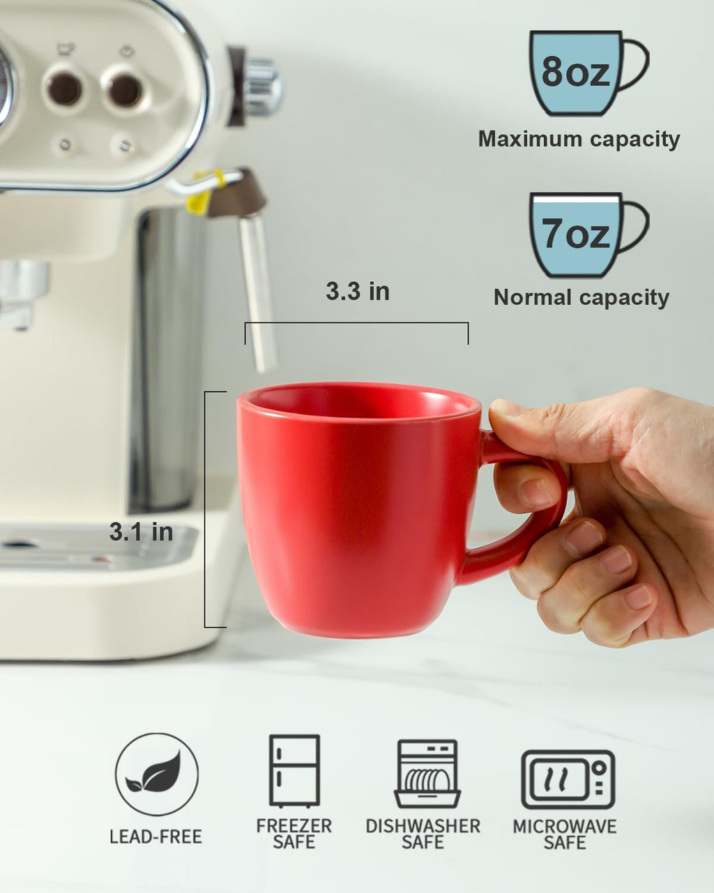 Hasense 7 Ounce Cappuccino Cups Set of 4 Perfect for Latte, Americano, Cafe Mocha and Tea, Ceramic Coffee Cups Ideal for Party Cafe Home and Kitchen, Microwave and Dishwasher safe, Colorful