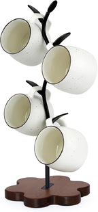 Mug Tree for Coffee Cups – Rustic Mug Holder Stand with 4 Hooks, Countertop Cup Rack for Coffee Bar & Kitchen Organization