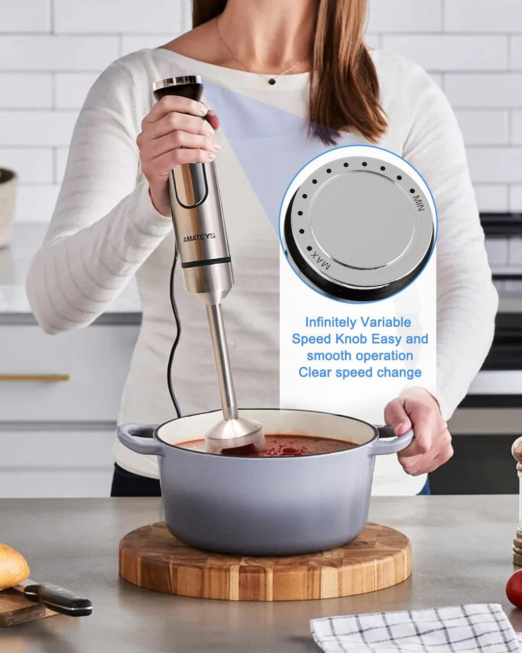 Handblender with Plug,Immersion Blender Handheld, Heavy-Duty Copper Motor, Detachable Stainless Blade Dishwasher Safe, 2 Modes with Pulse,Infinitely Variable Speed, Space-Saving Design