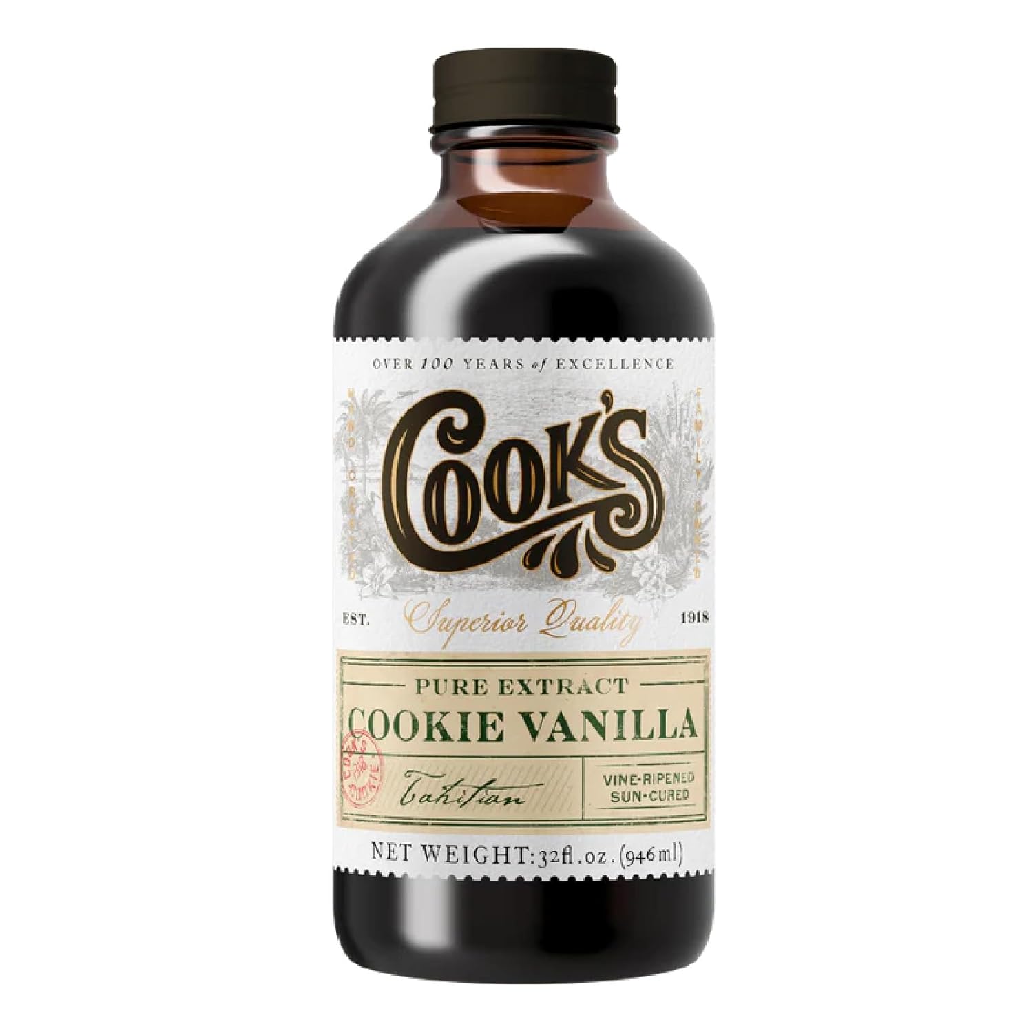 Cook's, Pure Cookie Vanilla Extract, Floral Vanilla Extract for Cakes, Cookies, Pastries, Ice Creams, 32 oz