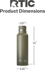 RTIC 20oz Journey Bottle Metal Stainless Steel Vacuum Insulated, BPA Free, Reusable, for Water, Hot and Cold Drinks, Travel, Sports, Camping, Olive
