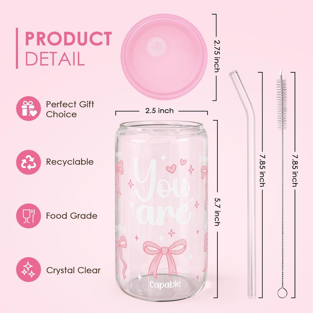 Christian 16oz Can Glass Tumbler with Acrylic Lid & Straw, Iced Coffee Cup for Women Girls, Aesthetic Cups Gifts for Birthday Christmas