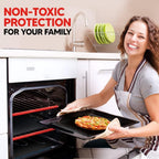 Oven Liners for Bottom of Oven Silver (2-pack) Bundled with Rack Shields (2-pack) - Large Mat for Bottom of Stove (17"x 25") and 14" Silicone Rack Protectors - Reusable & Heat Resistant